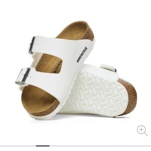 Birkenstock Kids White Sandals with Silver Buckles